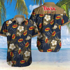 Twix Sweet Logo Floral And Leaves Pattern Curved Hawaiian Shirt