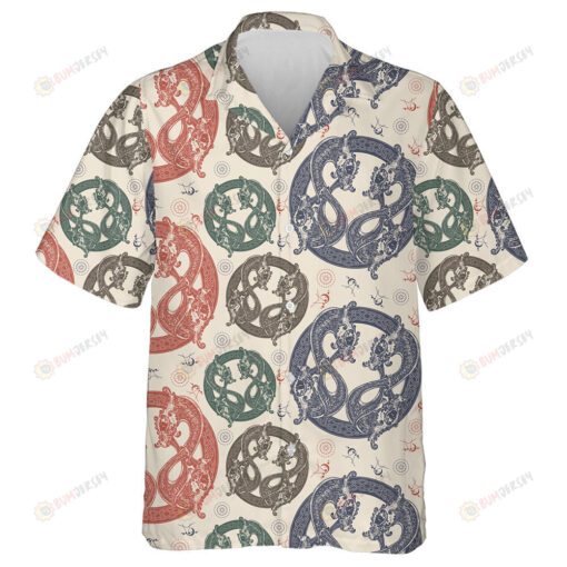 Two Dragons In Celtic Style Vintage Background Hawaiian Shirt