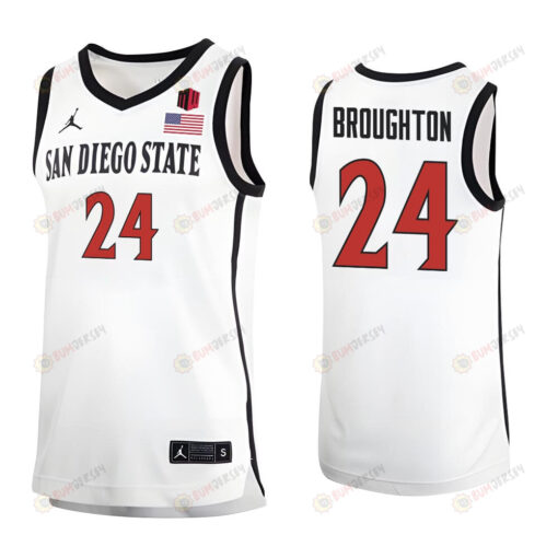 Tyler Broughton 24 San Diego State Aztecs 2023 Basketball Jersey MW Logo- Men White