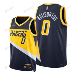 Tyrese Haliburton 0 Indiana Pacers 2022 City Edition Blue Jersey Diamond Badge - Men Jersey