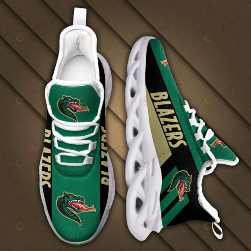 UAB Blazers Logo Black Stripe Pattern 3D Max Soul Sneaker Shoes In Green