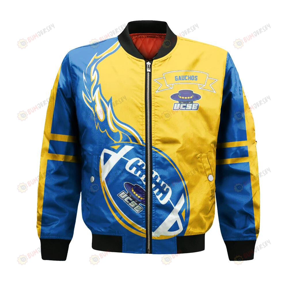 UC Santa Barbara Gauchos Bomber Jacket 3D Printed Flame Ball Pattern