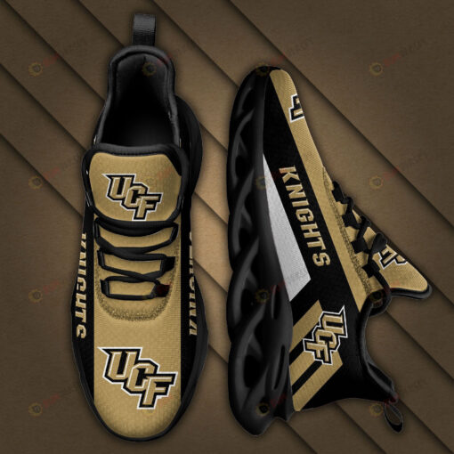 UCF Knights Logo Black Stripe Pattern 3D Max Soul Sneaker Shoes In Gold