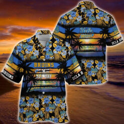 UCLA Bruins Logo Sunset Leaf Floral Pattern Blue 3D Hawaiian Shirt SH1