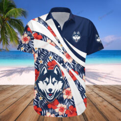UConn Huskies Logo Hibiscus Leaf Pattern Hawaiian Shirt SH1