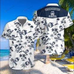 UConn Huskies Logo Tropical Coconut Tree Pattern Hawaiian Shirt SH1