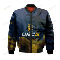 UNC Greensboro Spartans Bomber Jacket 3D Printed Basketball Net Grunge Pattern