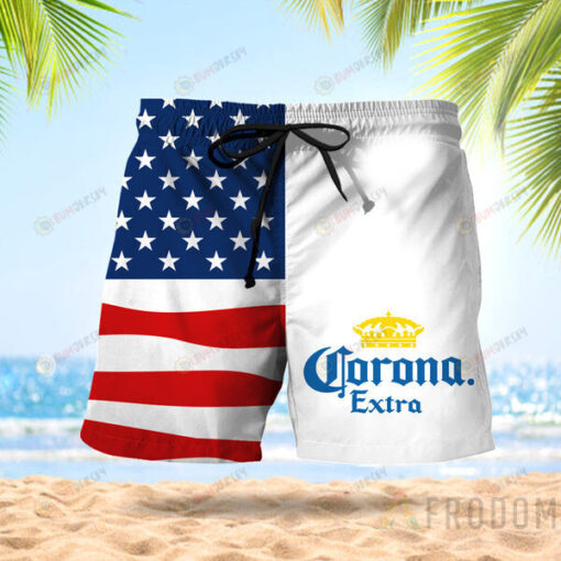 USA Flag Fourth Of July Corona Extra Hawaiian Shorts Summer Shorts Men Shorts - Print Shorts