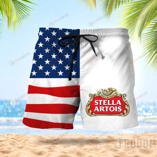 USA Flag Fourth Of July Stella Artois Hawaiian Shorts Summer Shorts Men Shorts - Print Shorts