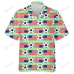 USA Flags And Football On Green Background Pattern Hawaiian Shirt