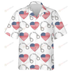 USA Flags In Form Of Hearts And A Broken Handcuff Hawaiian Shirt