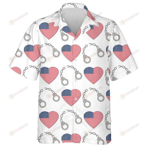 USA Flags In Form Of Hearts And A Broken Handcuff Hawaiian Shirt