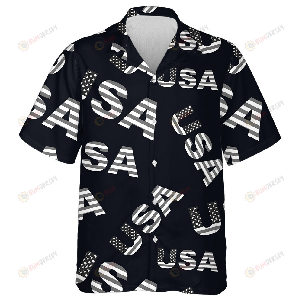 USA Letters Made Of The Flag In Black And White Pattern Hawaiian Shirt