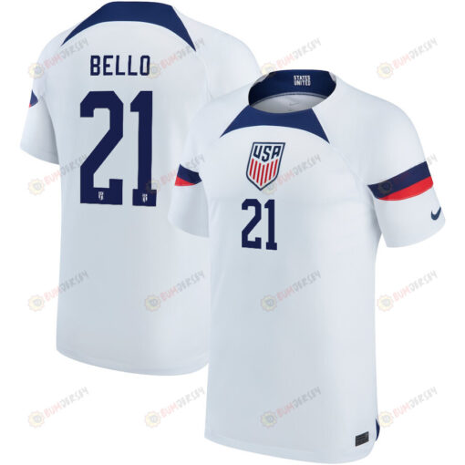 USA National Team 2022-23 Qatar World Cup George Bello 21 Home Men Jersey - White