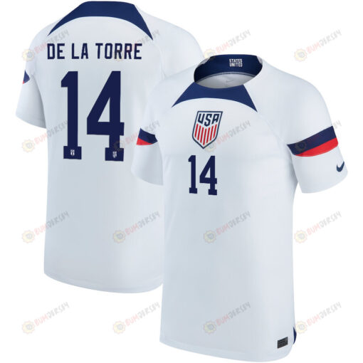 USA National Team 2022-23 Qatar World Cup Luca de la Torre 14 Home Men Jersey - White