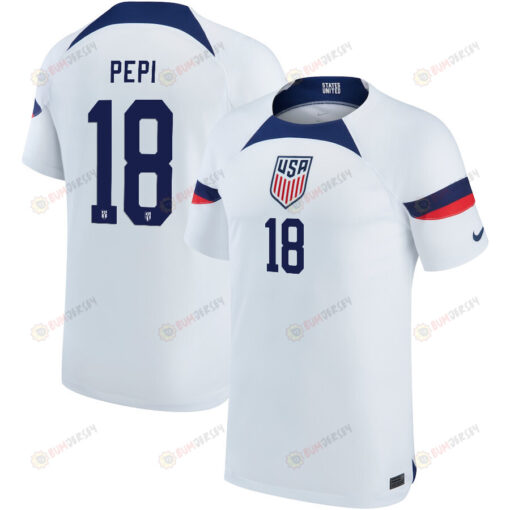 USA National Team 2022-23 Qatar World Cup Ricardo Pepi 18 Home Men Jersey - White