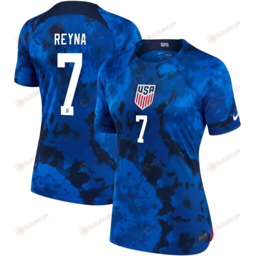 USA National Team 2022 Qatar World Cup Giovanni Reyna 7 Blue Away Women Jersey