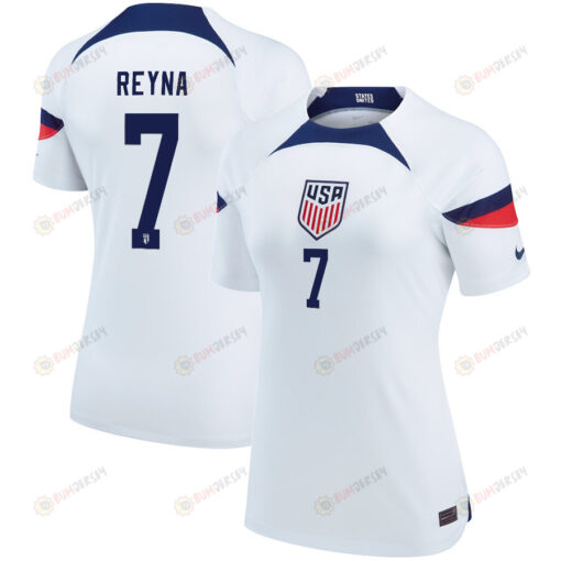 USA National Team 2022 Qatar World Cup Giovanni Reyna 7 White Home Women Jersey