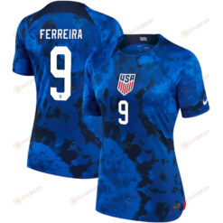 USA National Team 2022 Qatar World Cup Jesus Ferreira 9 Blue Away Women Jersey
