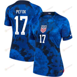 USA National Team 2022 Qatar World Cup Jordan Pefok 17 Blue Away Women Jersey