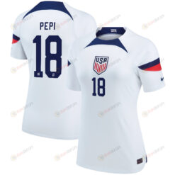 USA National Team 2022 Qatar World Cup Ricardo Pepi 18 White Home Women Jersey