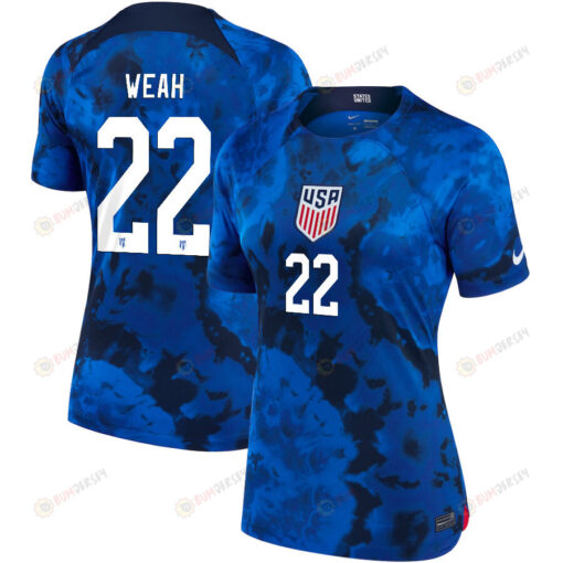 USA National Team 2022 Qatar World Cup Timothy Weah 22 Blue Away Women Jersey