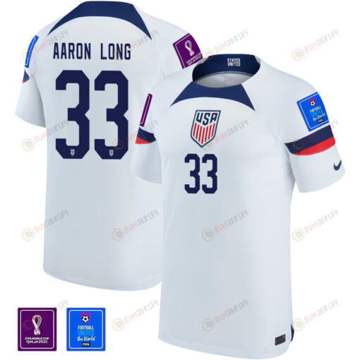 USA National Team FIFA World Cup Qatar 2022 Patch Aaron Long 33 - Home Youth Jersey