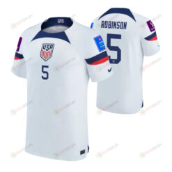 USA National Team FIFA World Cup Qatar 2022 Patch Antonee Robinson 5 Home Men Jersey - White