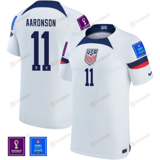 USA National Team FIFA World Cup Qatar 2022 Patch Brenden Aaronson 11 Home Men Jersey - White