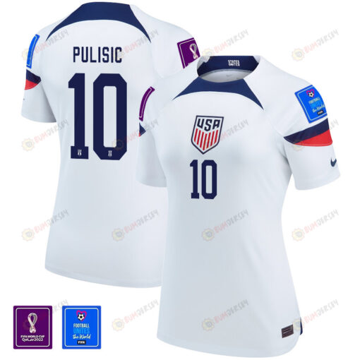 USA National Team FIFA World Cup Qatar 2022 Patch Christian Pulisic 10 Home Women Jersey