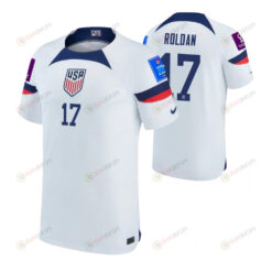 USA National Team FIFA World Cup Qatar 2022 Patch Cristian Roldan 17 Home Men Jersey