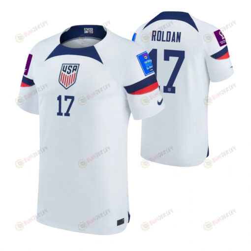 USA National Team FIFA World Cup Qatar 2022 Patch Cristian Roldan 17 - Home Youth Jersey