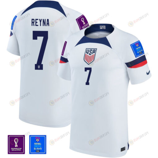 USA National Team FIFA World Cup Qatar 2022 Patch Giovanni Reyna 7 Home Men Jersey