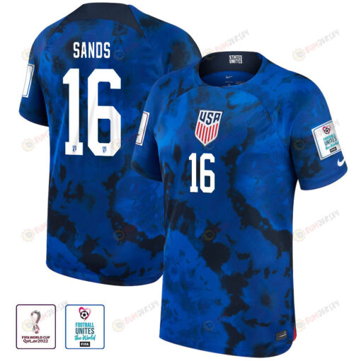 USA National Team FIFA World Cup Qatar 2022 Patch James Sands 16 Away Men Jersey