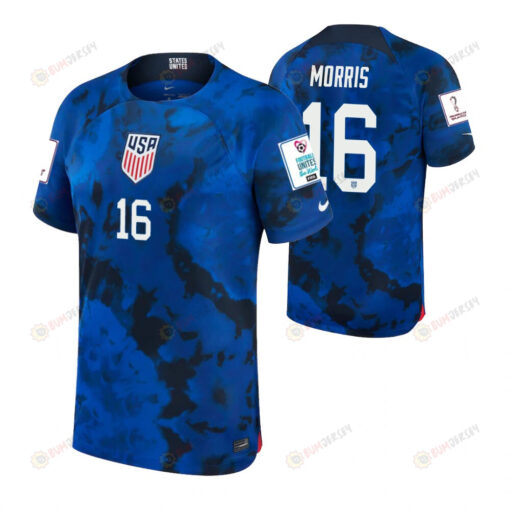 USA National Team FIFA World Cup Qatar 2022 Patch Jordan Morris 16 Away Men Jersey