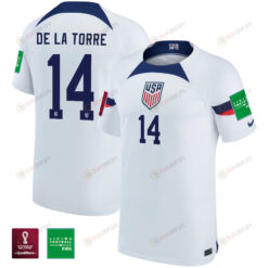 USA National Team FIFA World Cup Qatar 2022 Patch Luca De La Torre 14 - Home Youth Jersey