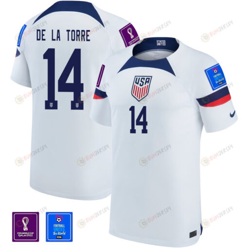 USA National Team FIFA World Cup Qatar 2022 Patch Luca De la Torre 14 Home Men Jersey