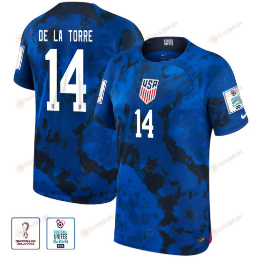 USA National Team FIFA World Cup Qatar 2022 Patch Luca de la Torre 14 Away Men Jersey