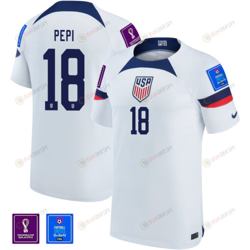 USA National Team FIFA World Cup Qatar 2022 Patch Ricardo Pepi 18 Home Men Jersey