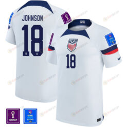 USA National Team FIFA World Cup Qatar 2022 Patch Sean Johnson 18 Home Men Jersey