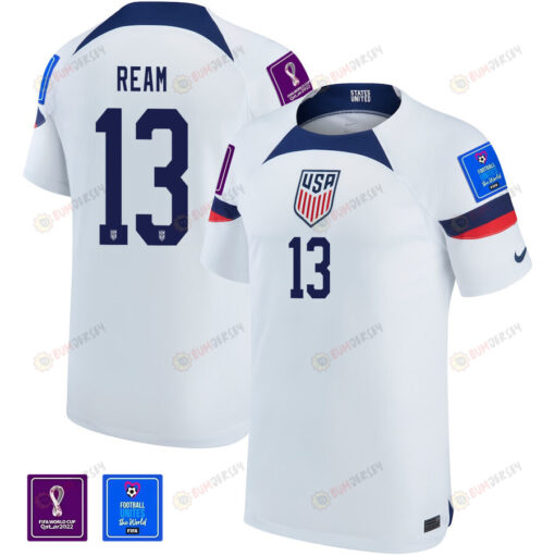 USA National Team FIFA World Cup Qatar 2022 Patch Tim Ream 13 Home Jersey