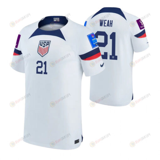 USA National Team FIFA World Cup Qatar 2022 Patch Timothy Weah 21 - Home Youth Jersey