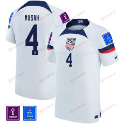 USA National Team FIFA World Cup Qatar 2022 Patch Yunus Musah 4 - Home Youth Jersey