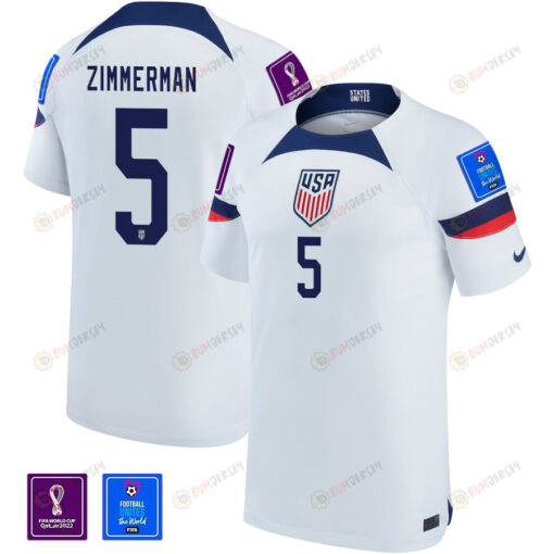 USA National Team FIFA World Cup Qatar 2022 Patch Zimmerman 5 - Home Youth Jersey