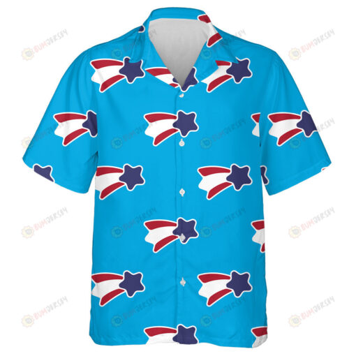 USA Shooting Stars And Stripes Pattern On Blue Background Hawaiian Shirt