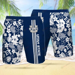 USA Utah State Blue White Floral Hawaiian Shorts Summer Shorts Men Shorts - Print Shorts