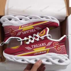 USC Trojans Logo Custom Name Pattern 3D Max Soul Sneaker Shoes In Red