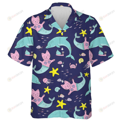 Under The Sea With Cat Mermaid And Dolphin Hawaiian Shirt