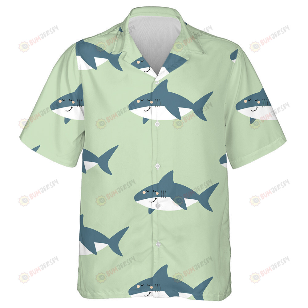 Undersea Creatures Pattern With Cute Cartoon Shark Hawaiian Shirt