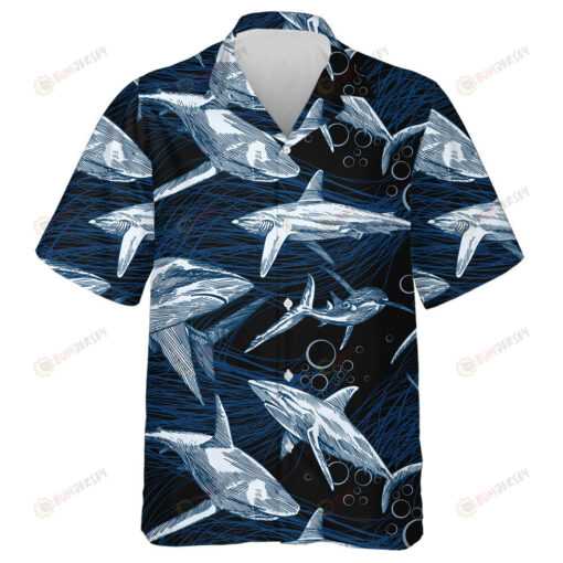 Underwater Sea Fish Amazing Shark On Dark Design Hawaiian Shirt